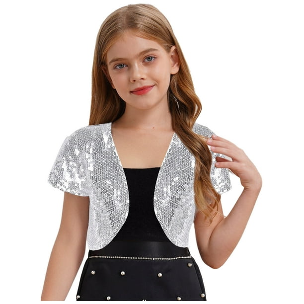 Manyakai Girls Sequins Open Front Cardigan Cropped Bolero Short Jacket  Shrug Prom Formal Dress Silver 10 - Walmart Business Supplies