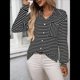thumbnail image 4 of Camisas de Mujer con Botones, Blusas Clásicas A Rayas de Larga con Cuello y Bolsillo para Oficina. Negro XL, 4 of 9