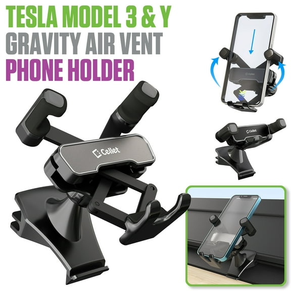 Cellet Tesla Model 3 & Y Gravity Air Vent Phone Holder Mount, Auto-Locking Car Cradle for iPhone & Android Smartphones