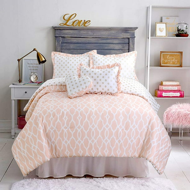 Cozy Line Home Fashions Peach Heart Polka Dot Reversible Comforter