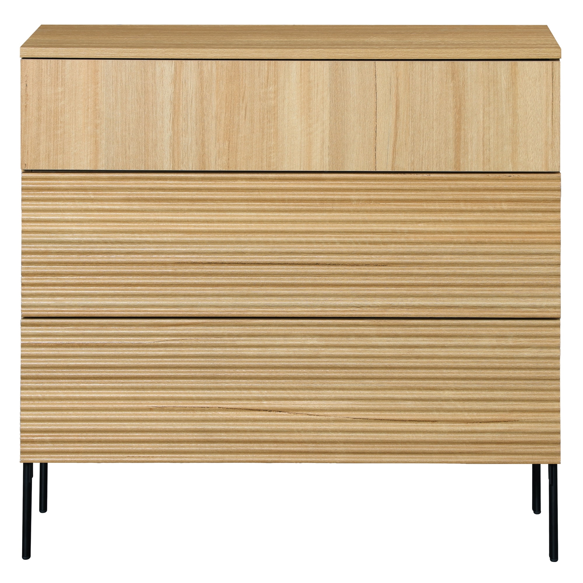 WAMPAT 3 Drawer Dresser for Bedroom, Modern Fluted Wood Storage Cabinet with Push-to-Open Drawers, Organizer Chest for Bedroom, Living Room, Entryway