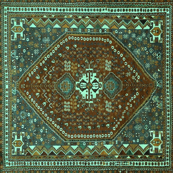 Ahgly Company Machine Washable Indoor Square Persian Turquoise Blue Traditional Area Rugs, 5' Square