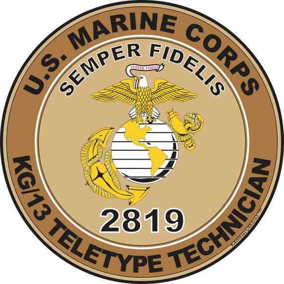 U.S.M.C. MOS 2819 KG/13 Teletype Technician Decal 5.5" - Desert Tan
