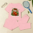 thumbnail image 2 of REORIAFEE Wide Leg Lounge Pants for Women Christmas 3 Piece Pajama Short Sleeve Top and Shorts Santa Graphic Soft Sleepwear Pink XS-2XL, 2 of 7