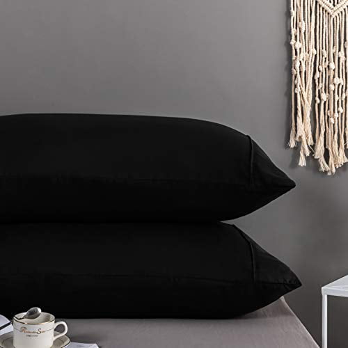 AYASW Pillowcases Queen Size Solid Microfiber 4 Pieces Set Envelope Closure Black 20x30 inches