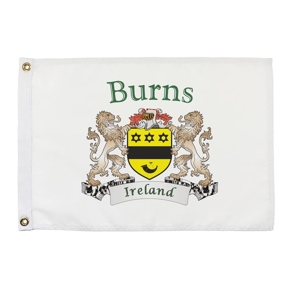 Burns Irish Coat of Arms Small White Flag - 16"x10.5" inches