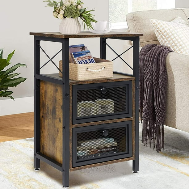 Nightstand with Storage and Doors - 16"L x 12"W x 24"H Sofa Side Table