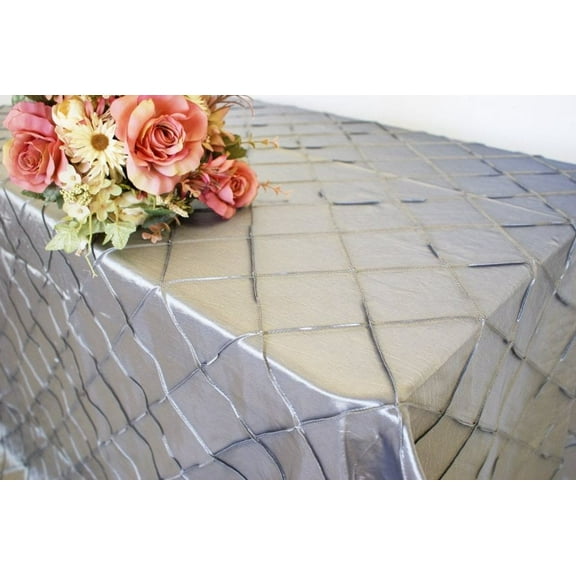 Wedding Linens Inc. 90"x156" Rectangular Pintuck Taffeta Linen Tableccloth for Party Wedding Reception Catering Dining Home Table Cover Linens - Silver / Gray