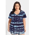thumbnail image 5 of CASSIE LIZ Plus Size Womens Tops 4X Summer Tie Dye Shirts Blue V Neck Fashion Short Sleeve Tee Loose Fit Tunics Spring Blouses Casual Slit Hem Pullovers 4XL 24W 26W, 5 of 5