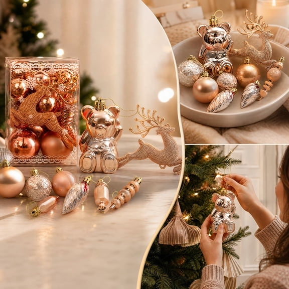 Assorted Christmas Ornament Set With Hanging Baubles Storage Box Plastic Tree Decorations 30 Count