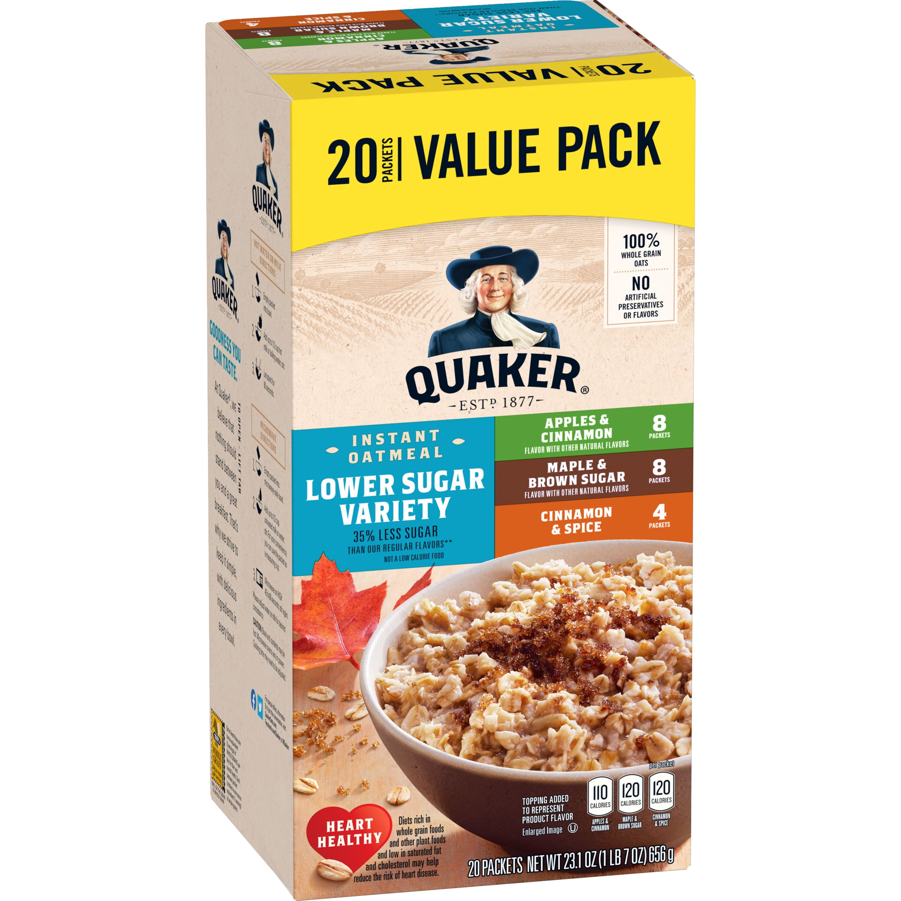 (8 pack) Quaker Instant Oatmeal, Lower Sugar Variety Pack, 1.16 oz, 20 Packets