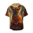 thumbnail image 6 of Lsque Maple Leaf Meditating Chihuahua print Men's Cuban Collar Short Sleeve Shirt Summer Beachwear Casual Button Down Fashionable Vacation Leisure Shirt-4X-Large, 6 of 7