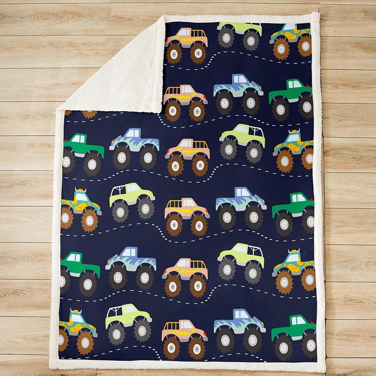 3D Monster Truck Fleece Throw Blanket Boys Cars Sherpa Blanket for Kids Girls Teens Freestyle Monster Truck Decor Fuzzy Blanket for Sofa Bed Couch Blue,Throw 50x60 Inches