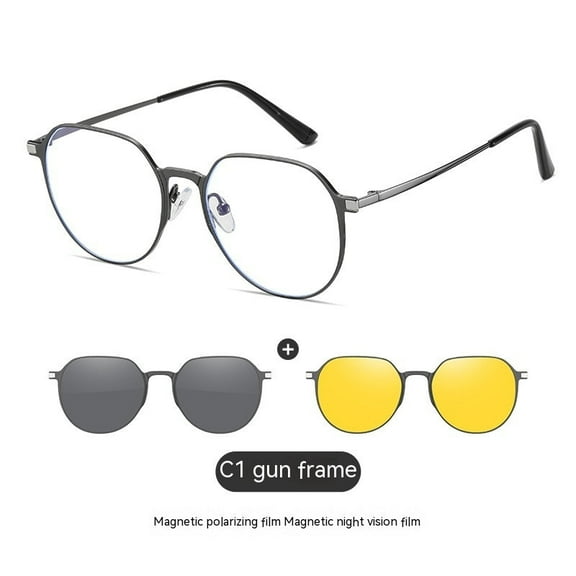 Polarized Sunglasses with Magnetic Suction Retro Oval Metal Frame Sun Glasses for Driving Travel Fishing Cycling and