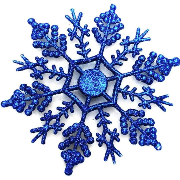 24 Pcs Large Snowflakes Sparkling Glitter Snowflake Ornaments for Christmas Tree Home Wedding Party Window Party Decor Winter Decoration, Blue 4 in