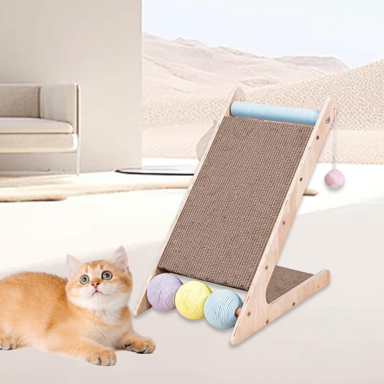 balikha Cat Scratching Post Ramp Scratching Mat Wooden Cat Furniture Cat Scratching Post Scratching Board Toy Ball for Climbing And Grinding 43.8cmx27.5cmx44.5cm
