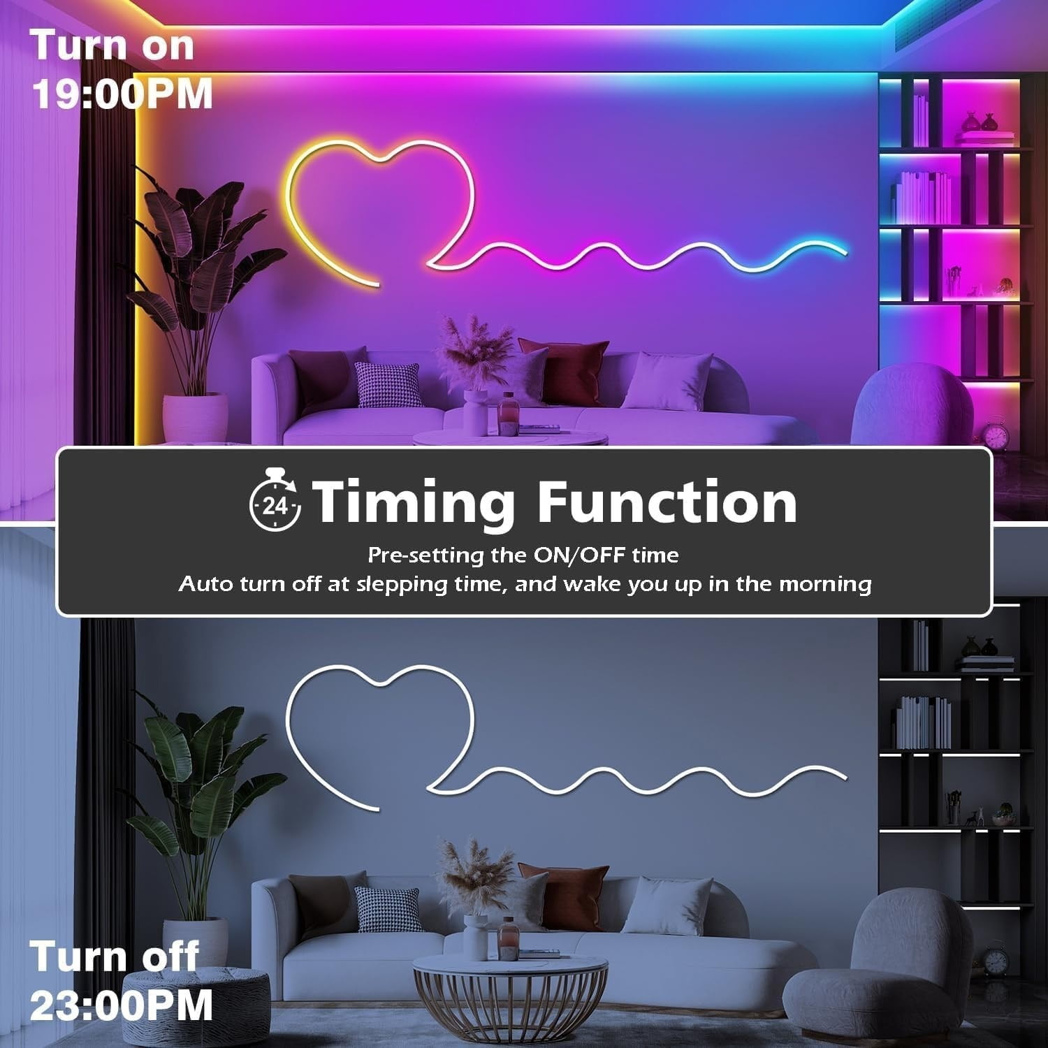 16Ft/ 33Ft / 49Ft  LED Neon Rope Lights, Music Sync Waterproof IP65 Outdoor/Indoor RGB Strip Lights Christmas Xmas Decoration Lights