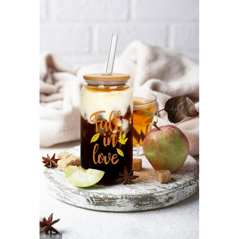  ANOTION Cute Glass Cups with Lids and Straws, Mason Jars with  Flower Design, Bamboo Lid, Iced Coffee Cups Tumbler Drinking Glasses Travel  Coffee Mug Perfect for Coffee, Smoothies, Boba Tea, and