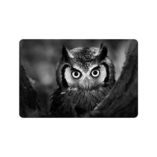 RYLABLUE Close-up of a Whitefaced Owl Door Mat Home Decor, Black and Grey Indoor Outdoor Entrance Doormat 23.6x15.7 Inches
