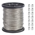 thumbnail image 1 of Cable de acero inoxidable 304 de 100 m (328 pies) de largo, calibre 1/24, con 50 abrazaderas rectangulares de aluminio para decoración de fiestas. tendedero., 1 of 9
