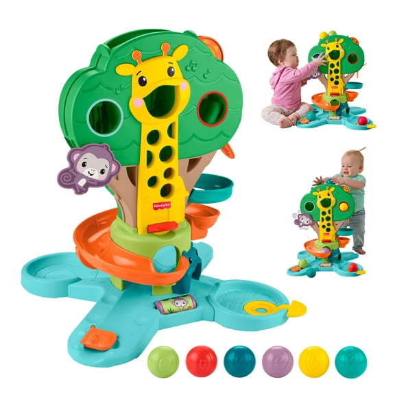Fisher-Price Sit-To-Stand Jungle Tree, Baby to Toddler Musical Ball Drop Play Center, 6 Balls