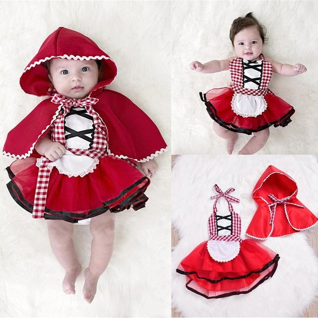 Combinaison-robe Tutu à Dos Nu pour Nouveau-Né et Tout-Petit Fille, Cape Rouge, Little Red Riding Hood, Tenues de Fête Cosplay, Costume 0-24 m