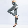 thumbnail image 4 of Pants for Women Leggings That Hide Cellulite Half Half Pants Butter Leggings for Women Clothes Work Clothes Tops Elastic Jeans Thermal Stripe Print Imitation Denim Gray M, 4 of 7