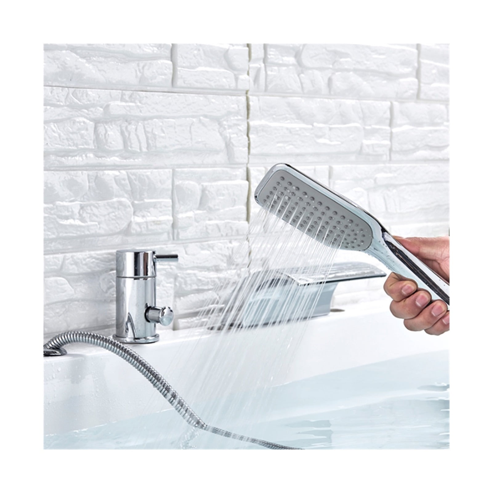 Chrome Bathtub Waterfall Shower Faucet with Hand Shower Hot Cold Water Mixer Tap Tub Sink Faucet Widespread Spout ,360° Swivel Spout