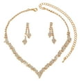 thumbnail image 2 of Eosunjian 1 Set Women Necklace Earrings Set Rhinestone Adjustable V-shaped Neck Jewelry Copper Tassel Hanging Earrings Bride Wedding Prom Party Jewelry Set Golden, 2 of 13