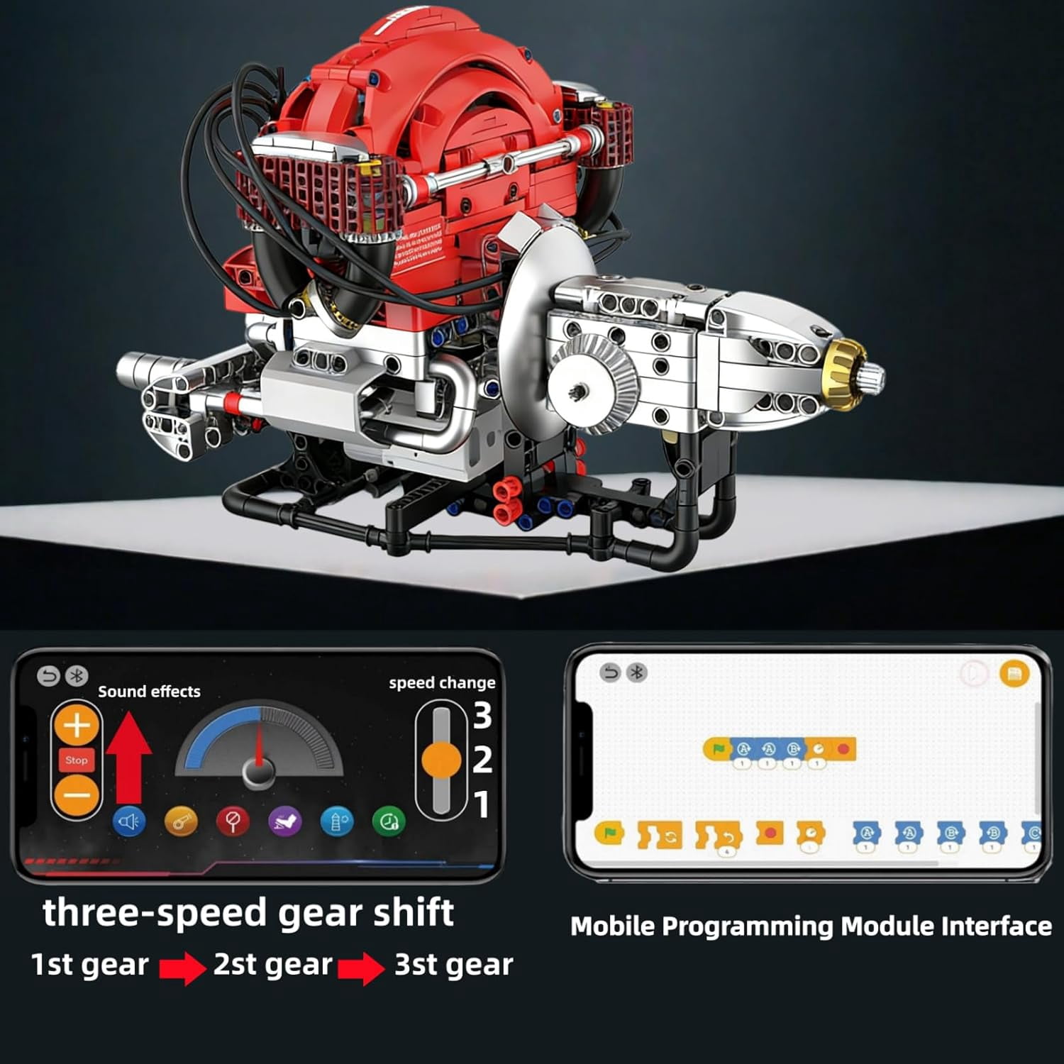 L4 Engine Building Set,Visible 4-Cylinder Engine Model Kit That Run with App Control & Light and Motor, STEM Mechanical Engineering Toy