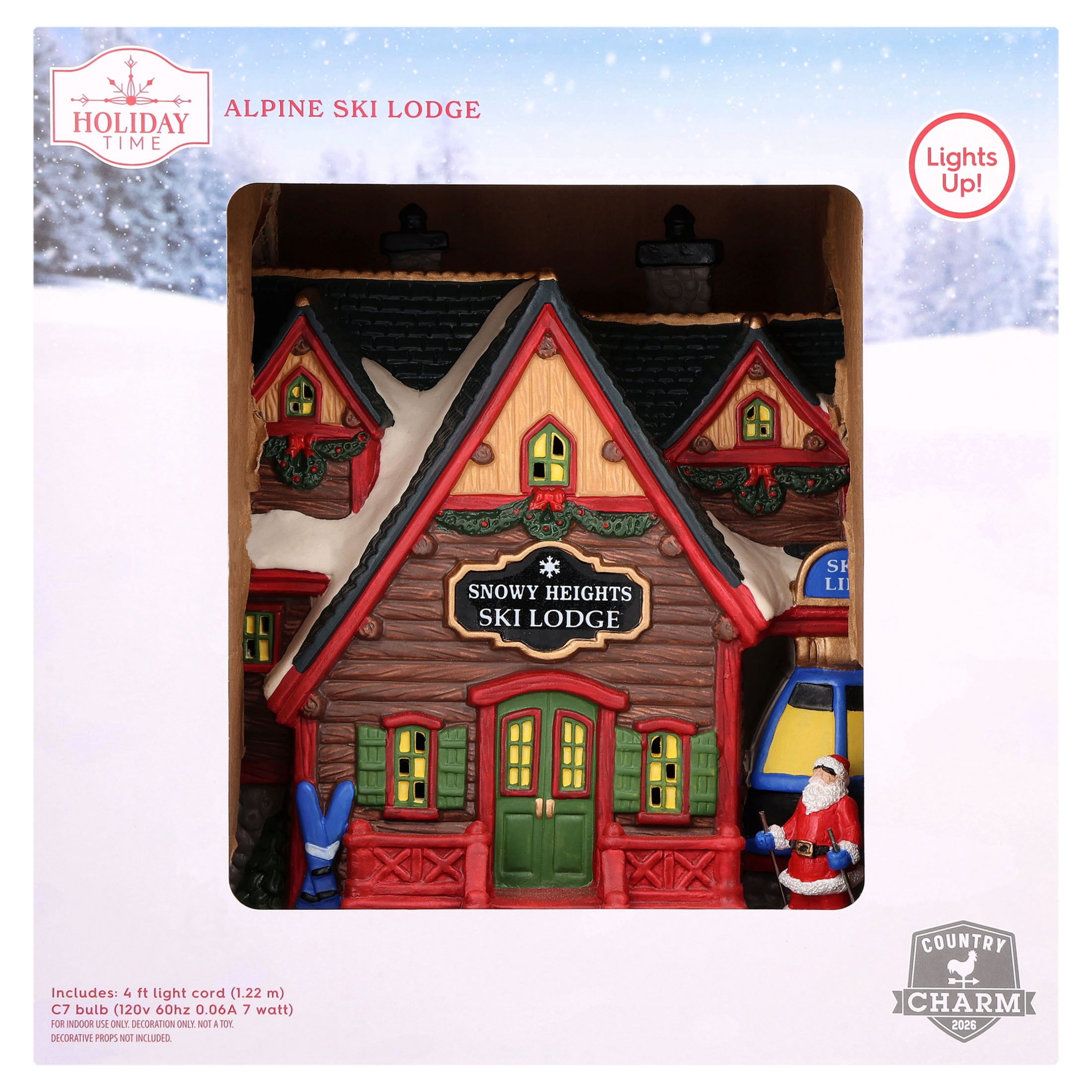 Light-Up Alpine Ski Lodge Christmas Village Building, Multicolor, 9", by Holiday Time