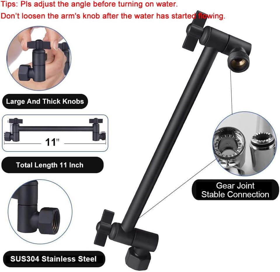 Rain Shower Head with 11 Inch Adjustable Arm, High Pressure Stainless Steel Rainfall Shower, Ultra-Thin Design, Pressure Boosting Chrome Finish