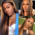 thumbnail image 4 of Highlighted Straight Human Hair Pieces 4x4 Transparent Lace Closure Human Hair Pre-Plucked P4/27 Ombre Piano Color Peruvian Remy Hair Extention, 4 of 5
