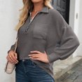 thumbnail image 3 of Haut Mode Femme Col Rond Lisse Imprimé Polyester Blouse Chemise (Gris, TTG), 3 of 4