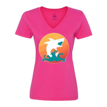 Inktastic Shark with Orange Sunset Women's V-Neck T-Shirt