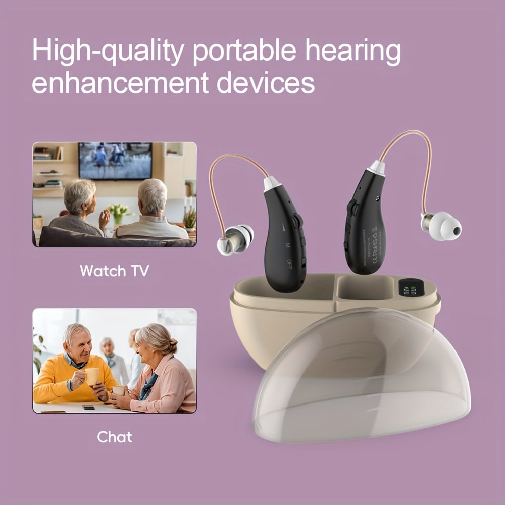 Rechargeable Hearing Amplifiers, Active Noise Cancelling In-Ear Headphones with Volume Control, Type-C Charging, Plastic Material, Lithium Polymer Battery (golden)