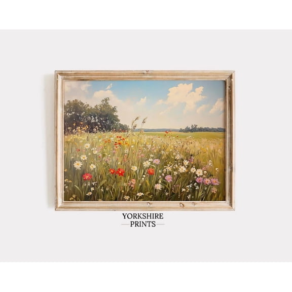 Wildflower Field, Vintage Spring Landscape Art Home Decor #3603, 8x12 UNFRAMED