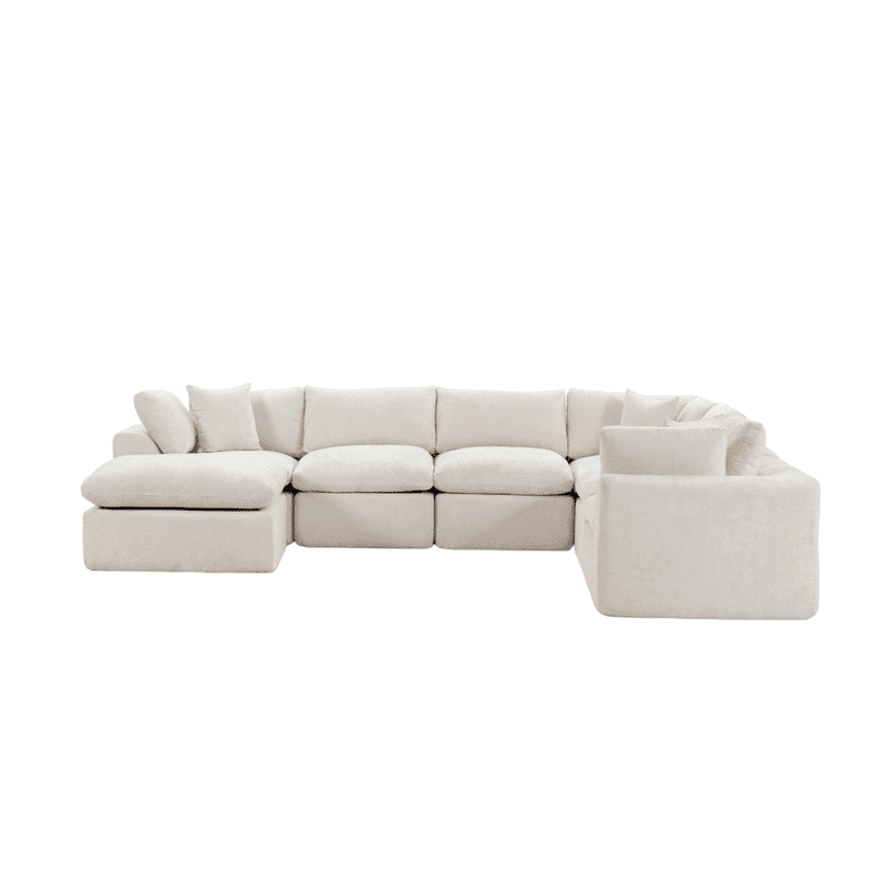 Oversized U-Shaped Sectional Sofa with Ottoman, 7-Seater Chenille Modular Sofa with Deep Seat, Cloud Sofa Boneless Couch for Living Room Apartment
