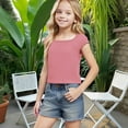 thumbnail image 5 of Piuwrlz Summer Short T Shirt Sleeve Kid Girl Boy Pink T-Shirt Square Collar Shirt Top Pink Size 110, 5 of 9