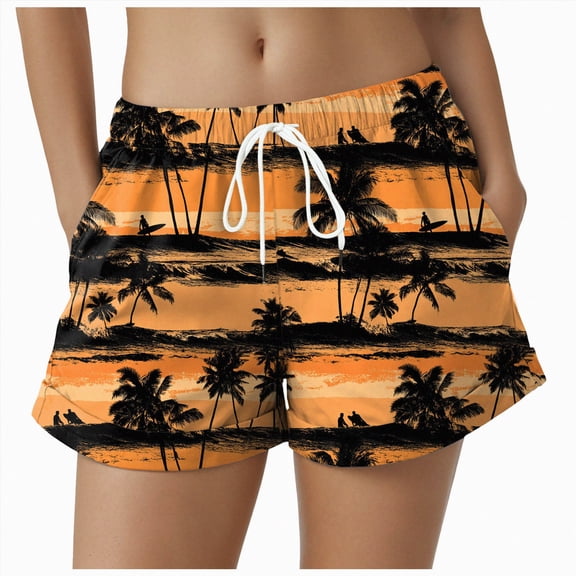 HCNTES Women's Swim Board Shorts Quick Dry High Waisted Beach Shorts for Women Swimsuit Bottoms with Liner Pockets (Orange,M)