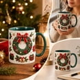 thumbnail image 5 of Novryn Christmas Coffee Mug, 2D Ceramic Cup With Raised Wreath Design for Coffee and Milk, 10 oz, Green, 5 of 7