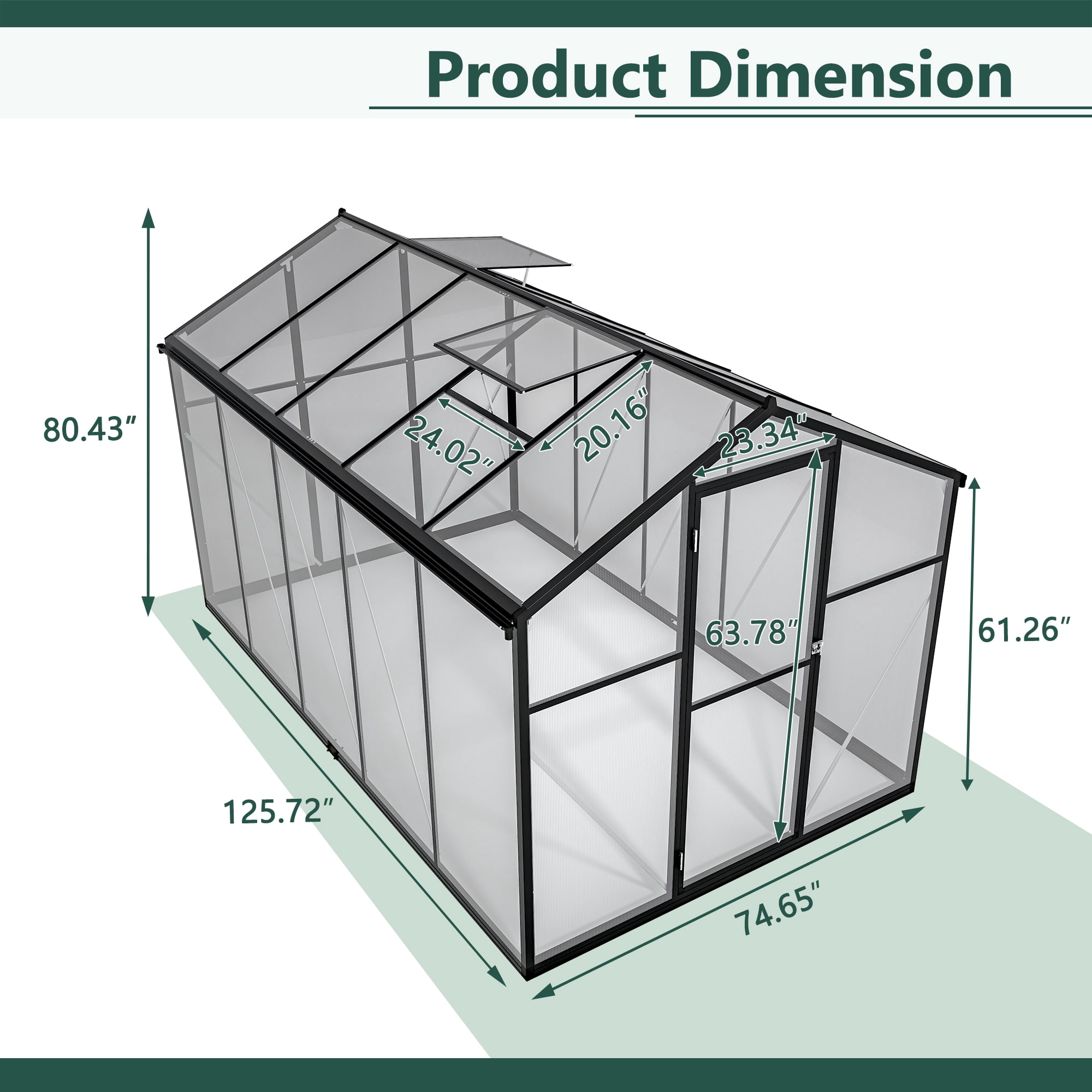 BINUFF Greenhouse Polycarbonate Black Outdoor 6x10 FT Walk-in Large for Winter Gardening