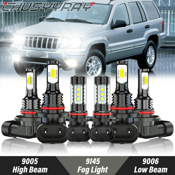 For Jeep Grand Cherokee 1999 2000-2004 6x LED Headlight Hi-Lo Beam   Fog Light Bulbs Kit 6000K White