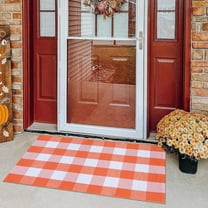 RnemiTe-amo Clearance！Fall Outdoor Rug Orange Plaid Outdoor Rug Cotton Hand-Woven Check Rug Layered Doormats For Front Door/Front Porch/Farmhouses/Entryway/Patio 23.6''x 35.4''