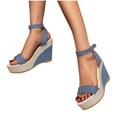 thumbnail image 4 of CQONEPT Platform Wedges Sandals for Women, Ankle Strap Open Toe Wedge Espadrilles Sandals, Ankle-Strap Comfortable Casual Summer Wedges Shoes Espadrilles Heel Shoes Size 5.5 Light Blue, 4 of 6