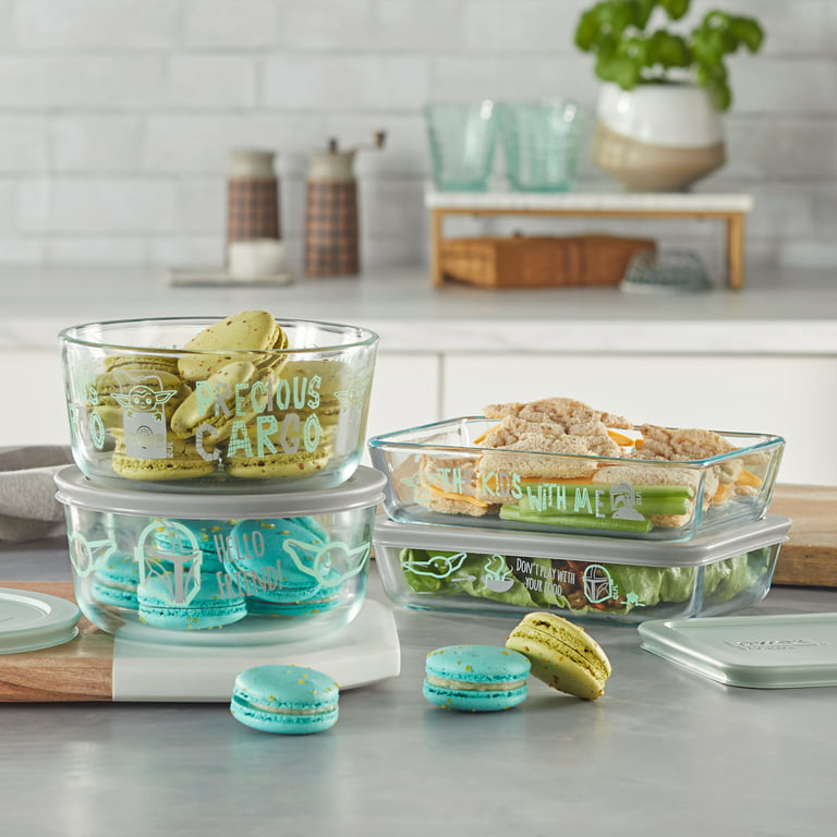 Pyrex 8-Pc Glass Food Storage Container Set, 4-Cup & 3-Cup Decorated Round Meal and Rectangle Prep Containers, Non-Toxic, BPA-Free Lids, Disney