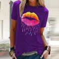 thumbnail image 1 of ICHUANYI Clearance Fashion Women Colorful Lip Print Short Sleeve Casual T-Shirt Blouses Tops(Purple, XL) ICHUANYI WER2023080904799, 1 of 4