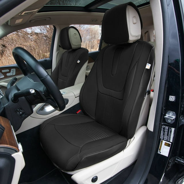 FH Group Universal Deluxe Faux Leather Car Seat Covers with Modern Pattern Fit for Cars, Trucks, SUVs or Van – Black Front Seats