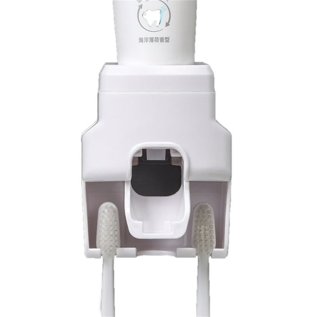Automatic Toothpaste Dispenser Squeezer With Toothbrush Holder Wall Mounted For Bathroom Adults KidsWhite