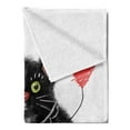 thumbnail image 2 of Kitty Soft Flannel Fleece Throw Blanket, Sketch of a Cat Holding a Heart Balloon, Cozy Plush for Indoor and Outdoor Use, 50" x 70", Charcoal Grey Dark Coral, by Ambesonne, 2 of 5